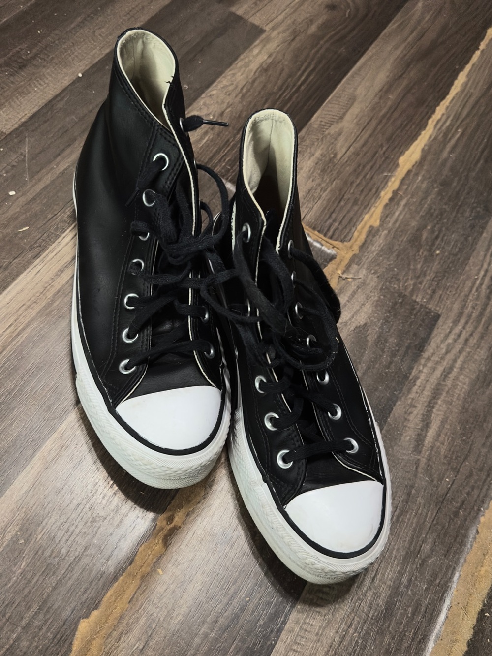 Converse Black and White Leather High-Top Sneakers for Women